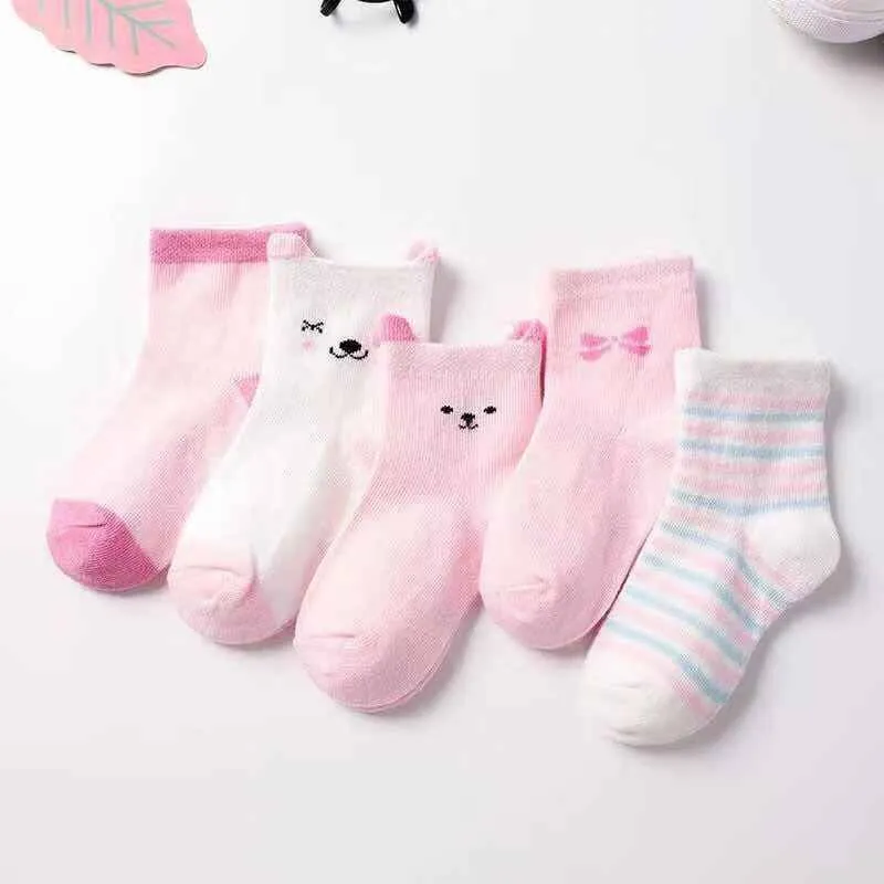 5 Pairs/lot Cartoon Cat Animal Soft Cotton Knit Baby Socks