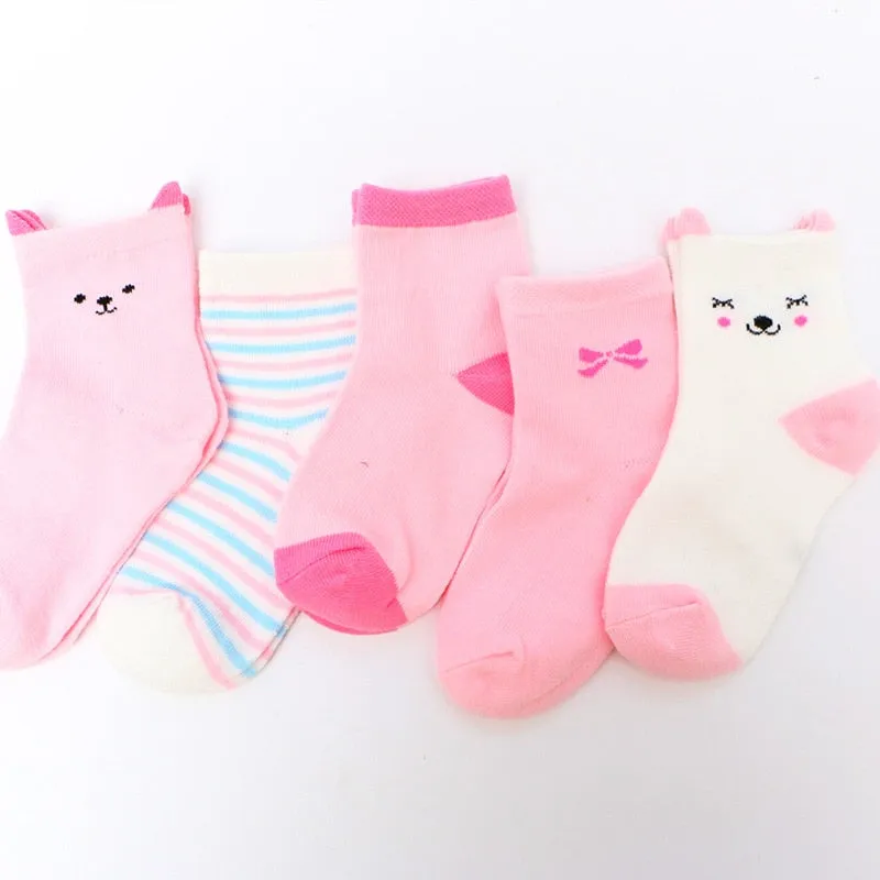 5 Pairs/lot Cartoon Cat Animal Soft Cotton Knit Baby Socks