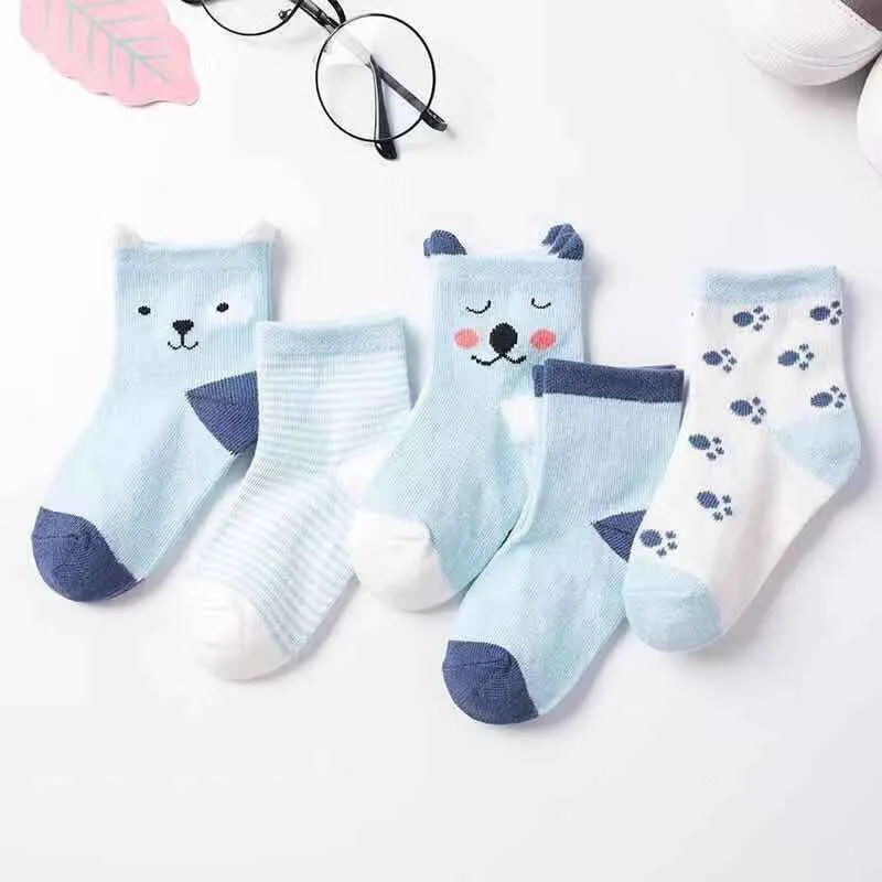 5 Pairs/lot Cartoon Cat Animal Soft Cotton Knit Baby Socks