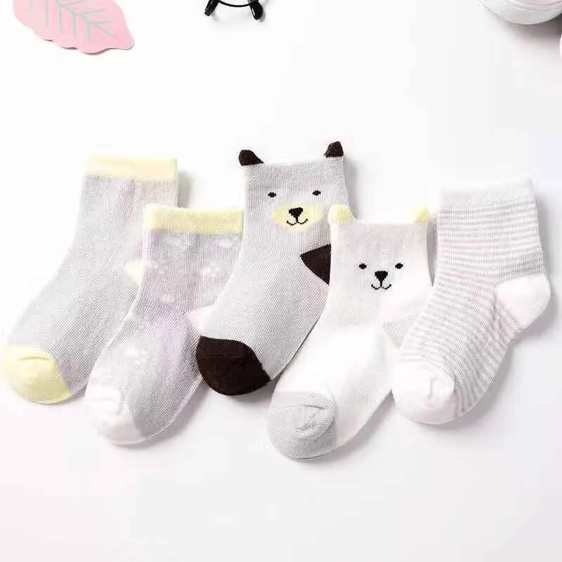 5 Pairs/lot Cartoon Cat Animal Soft Cotton Knit Baby Socks
