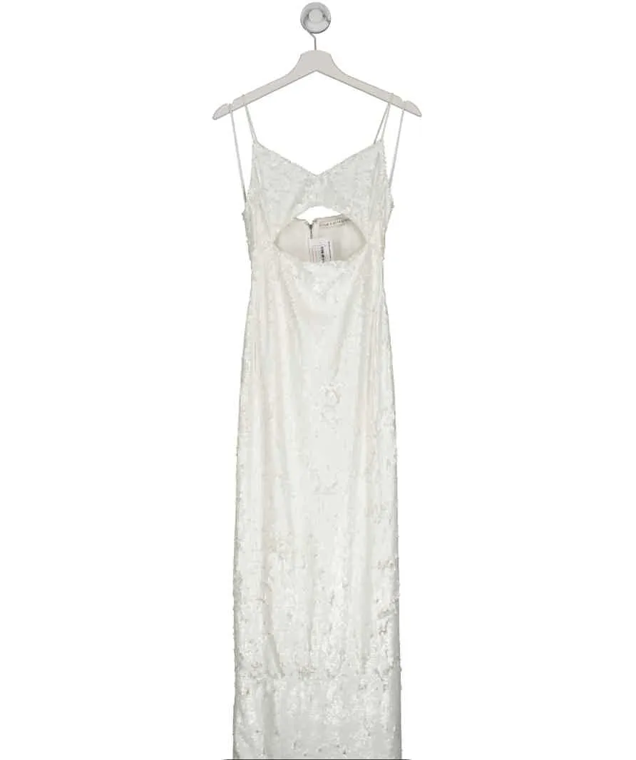 Alice   Olivia White Alice   Olivia Valli Cutout Sequined Mesh Maxi Dress UK 6