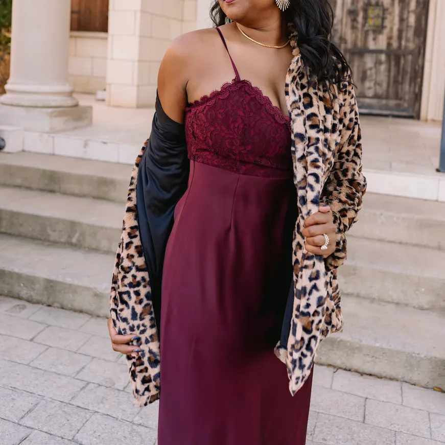 Alter Ego Wine Lace Inset Slip Dress