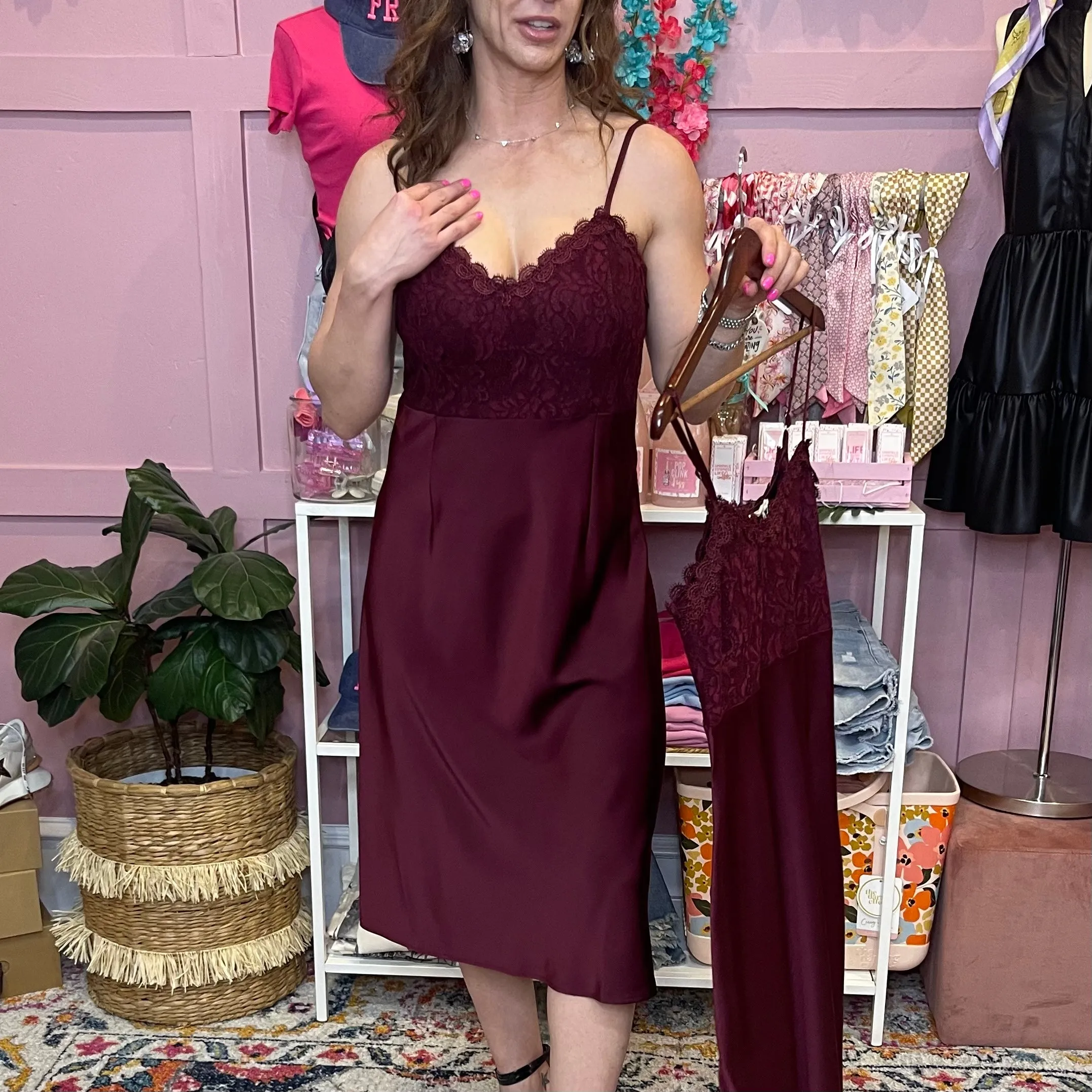 Alter Ego Wine Lace Inset Slip Dress