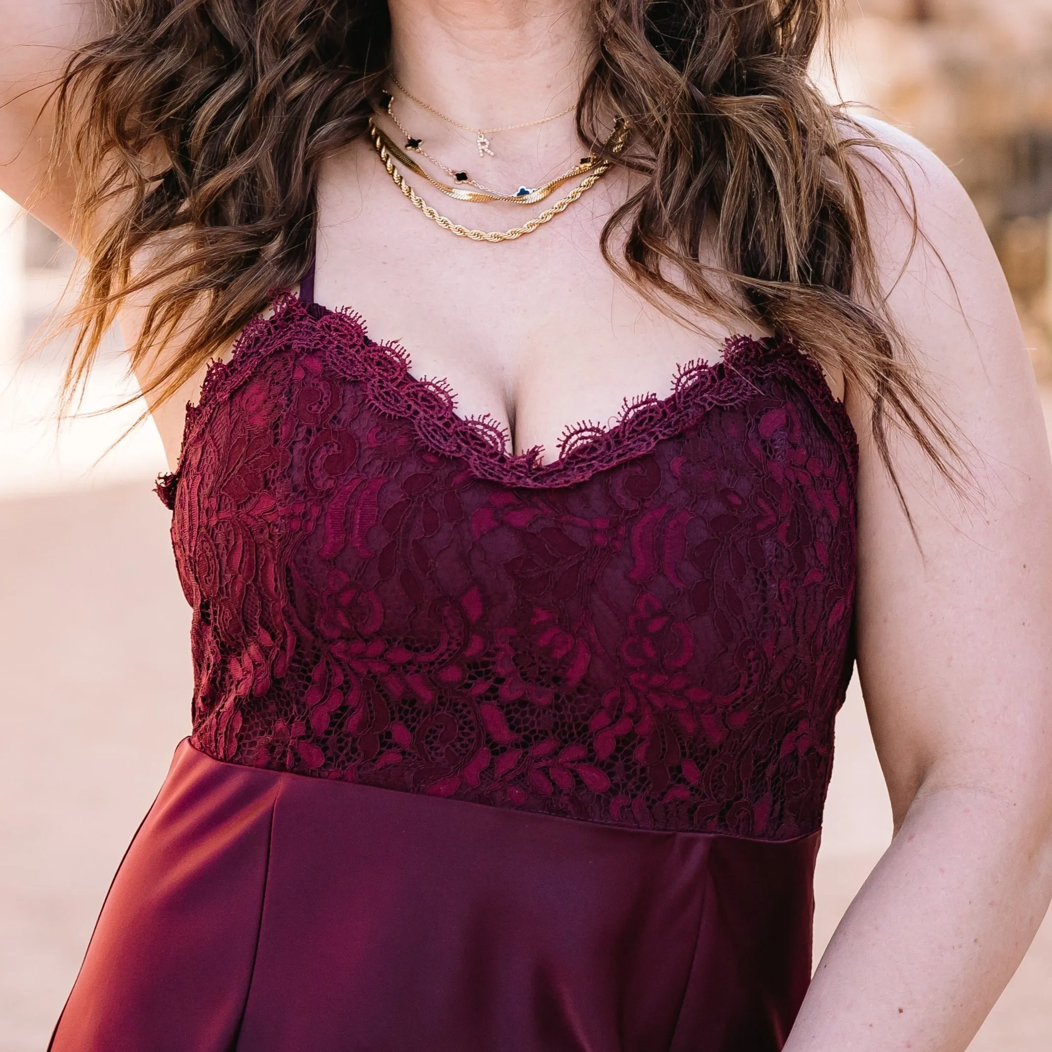 Alter Ego Wine Lace Inset Slip Dress