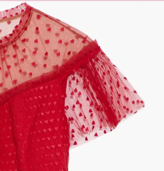 Monique Lhuillier Red heart Embroidered Tulle Mini Dress UK 8/10