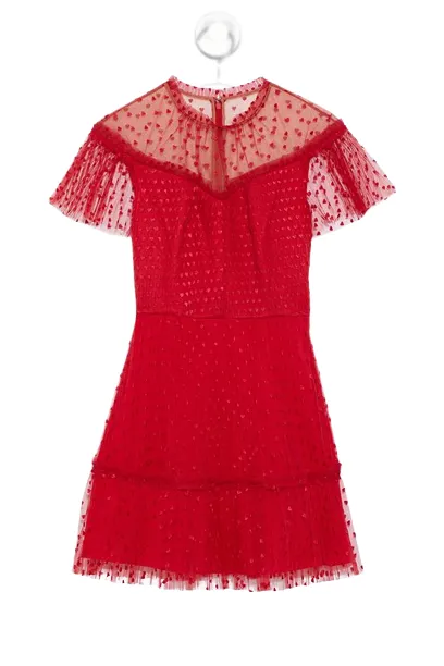 Monique Lhuillier Red heart Embroidered Tulle Mini Dress UK 8/10